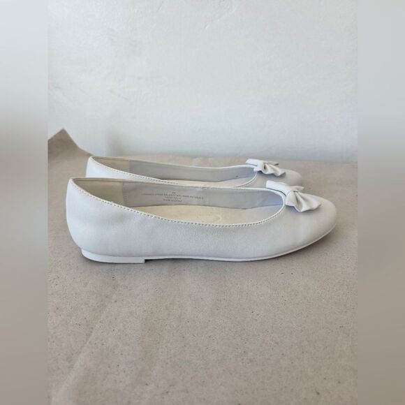 NEW White Leather Ballet Flats Shoes Bow Church Formal Temple Wedding Size 8 - Picture 4 of 7